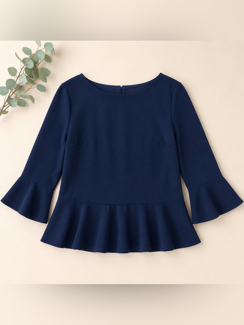 Sail to Sable Navy Peplum Blouse M | Bell Sleeve | Preppy Coastal Chic